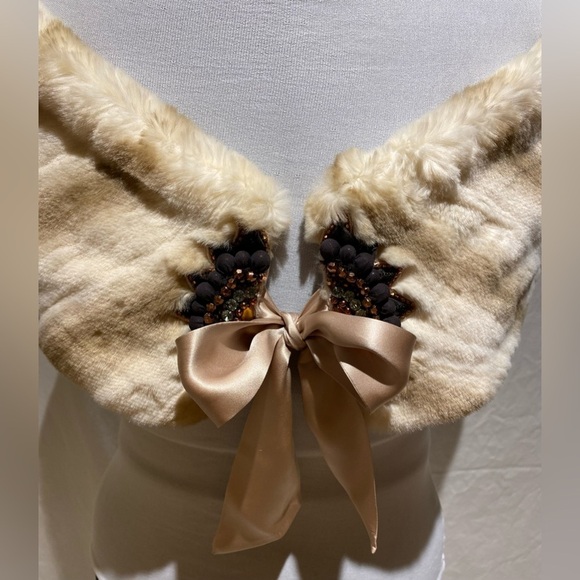 Faux Fur Wrap with Ribbon & Jeweled Closure - Picture 3 of 7